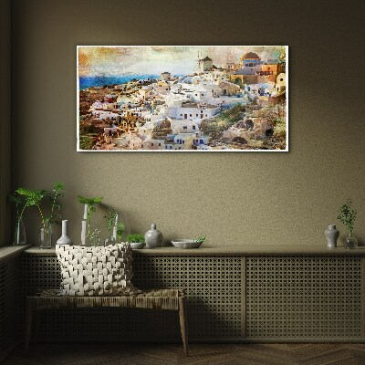 Üvegkép Santorini a Napban