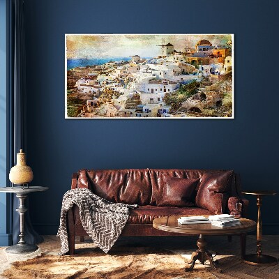 Üvegkép Santorini a Napban