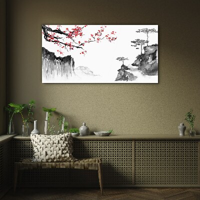 Üvegkép Japán stílusú virágos tájak