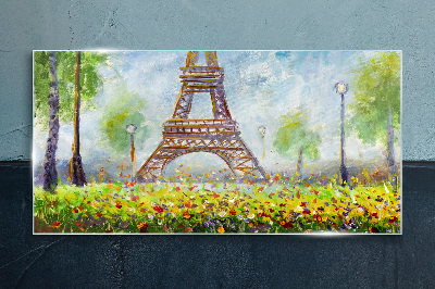 Üvegkép Az Eiffel-torony virágos környezetben