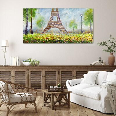 Üvegkép Az Eiffel-torony virágos környezetben