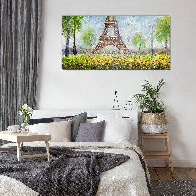 Üvegkép Az Eiffel-torony virágos környezetben