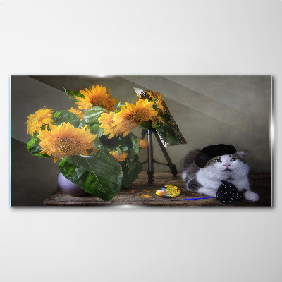 Üvegkép Virágok állati macska