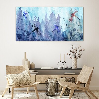 Üvegkép Akvarell szitakötő erdő