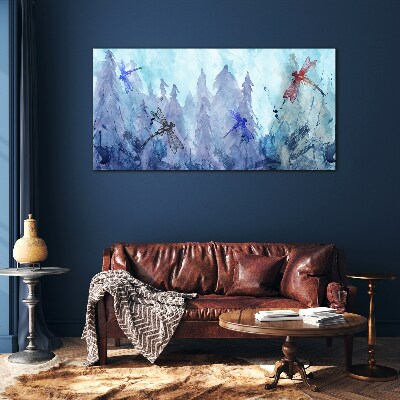 Üvegkép Akvarell szitakötő erdő
