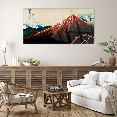 Üvegkép Fuji vulkán Japán színeiben
