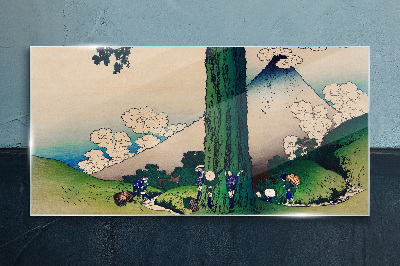 Üvegkép Japán falu vulkánnal