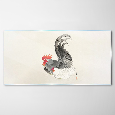 Üvegkép Kakas és tyúk japán stílusban