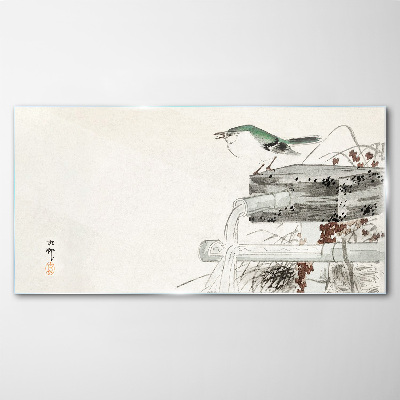 Üvegkép Madár egy japán táj előtt