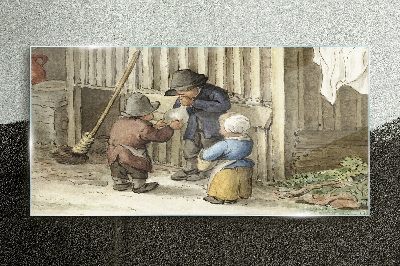 Üvegkép Gyerekek játszanak az istállóban