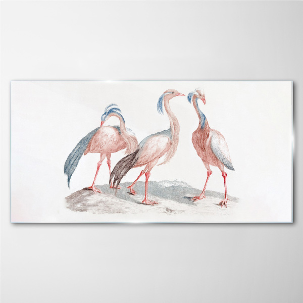 Üvegkép Három rózsaszín flamingó fehér alapon