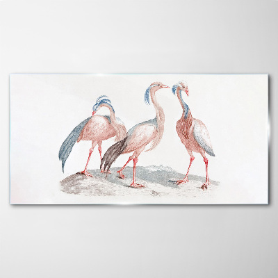 Üvegkép Három rózsaszín flamingó fehér alapon