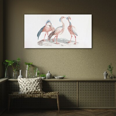 Üvegkép Három rózsaszín flamingó fehér alapon
