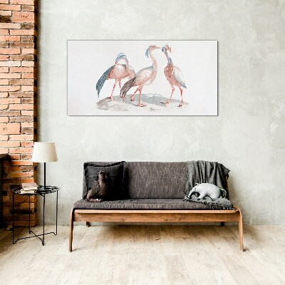 Üvegkép Három rózsaszín flamingó fehér alapon
