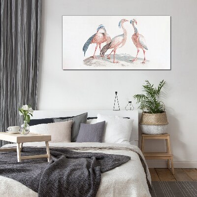 Üvegkép Három rózsaszín flamingó fehér alapon