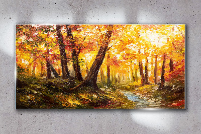 Üvegkép Őszi erdő levelek a természetben