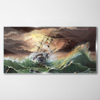 Üvegkép Hajóhajó óceán vihar hullámok