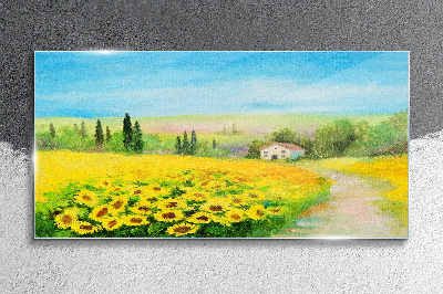 Üvegkép Napraforgó a kék ég ellen