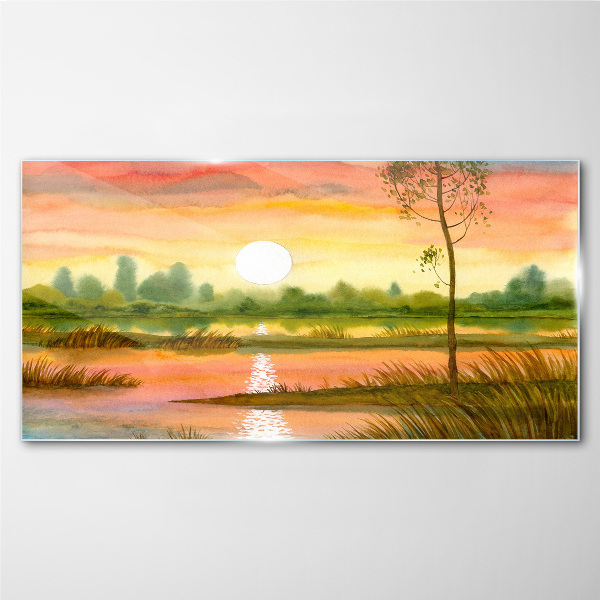 Üvegkép Akvarell naplementefa