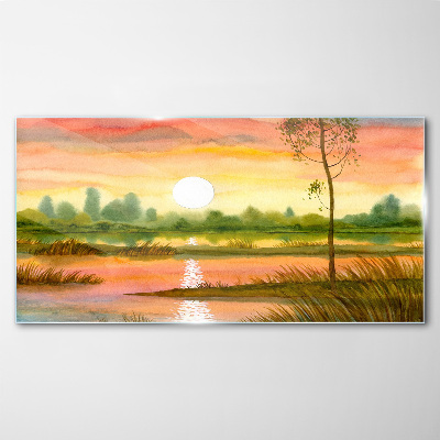 Üvegkép Akvarell naplementefa
