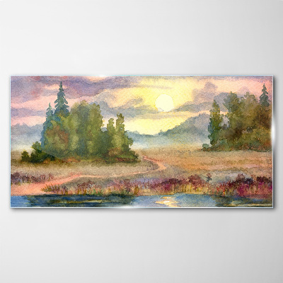 Üvegkép Akvarell fa naplemente