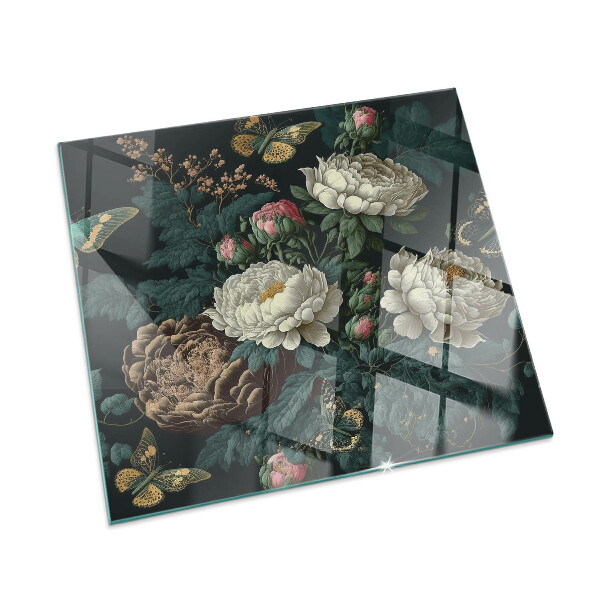 Kandalló alátét üveg Floral pattern with butterflies