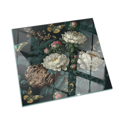 Kandalló alátét üveg Floral pattern with butterflies