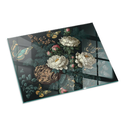 Kandalló alátét üveg Floral pattern with butterflies