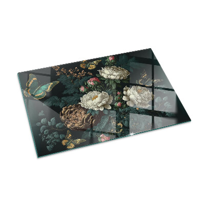Kandalló alátét üveg Floral pattern with butterflies