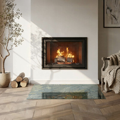 Téglalap alakú kandalló alátét Plant motifs with butterflies