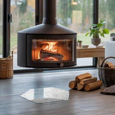 Hexagonal sticlă sub șemineu Structură elegantă din marmură în design