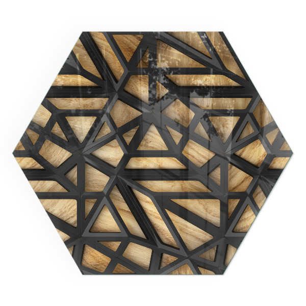 Hexagonal sticlă sub șemineu Modele geometrice pe fundal de lemn