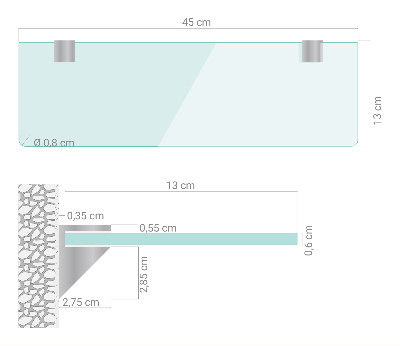 Fürdőszobai üvegpolc függő átlátszó