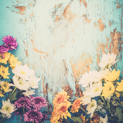 Ablak árnyékoló Virágok kék háttérrel