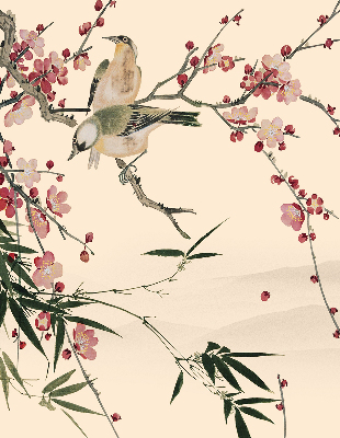 Roló függöny Cseresznye virág és madár