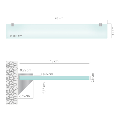 Falipolc fürdőszobába, félig átlátszó kivitelben