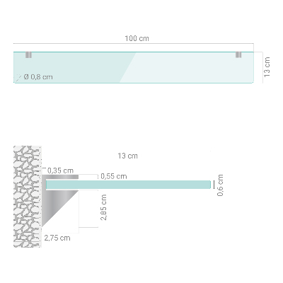 Falipolc fürdőszobába, félig átlátszó kivitelben