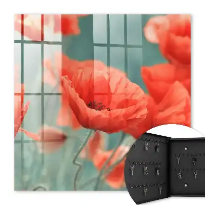 Kulcstároló szekrény Piros pipacsok zöld háttérrel