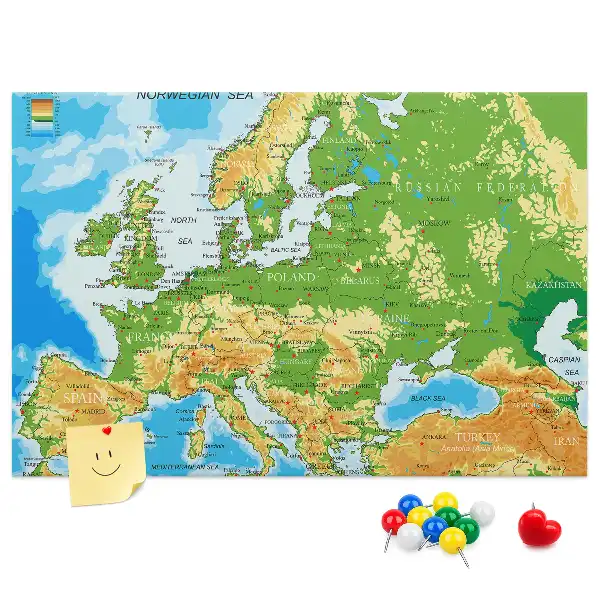 Földrajzi világtérkép mintás parafa üzenőtábla