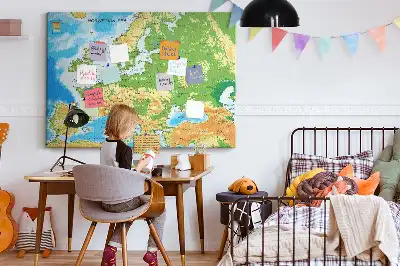 Földrajzi világtérkép mintás parafa üzenőtábla