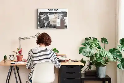 Retro világtérkép mintás fali parafa üzenőtábla