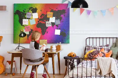 Világtérkép mintás fali parafa üzenőtábla irodába
