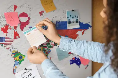 Nemzeti zászlók térképe mintás parafa üzenőtábla
