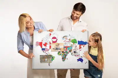 Nemzeti zászlók térképe mintás parafa üzenőtábla