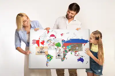 Nemzeti zászlók térképe mintás parafa üzenőtábla