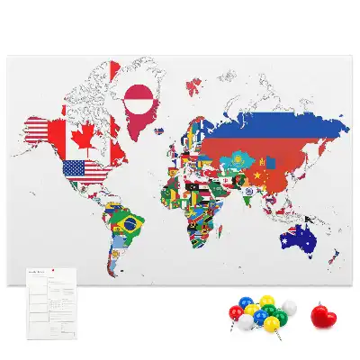 Nemzeti zászlók térképe mintás parafa üzenőtábla