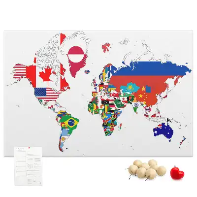 Nemzeti zászlók térképe mintás parafa üzenőtábla