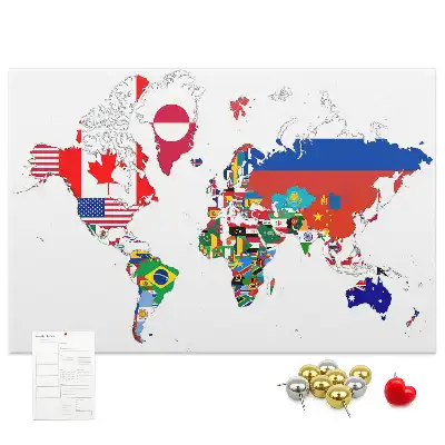 Nemzeti zászlók térképe mintás parafa üzenőtábla