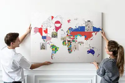 Nemzeti zászlók térképe mintás parafa üzenőtábla