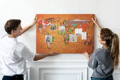 Parafa üzenőtábla világtérkép mintával és jelölő zászlókkal